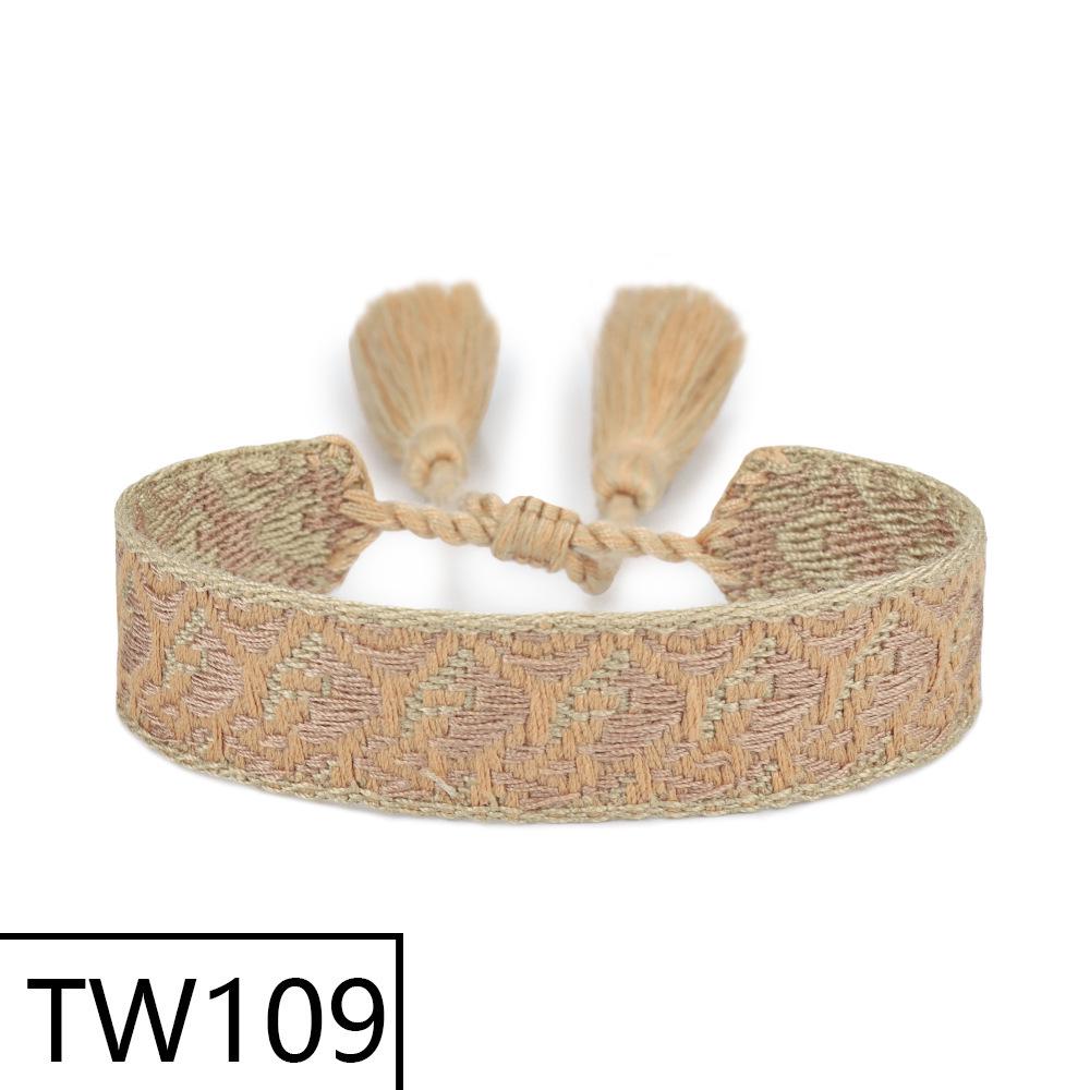 Handmade Bohemian Embroidered Logo Tassel Bracelet - Ethnic Style Friendship Band