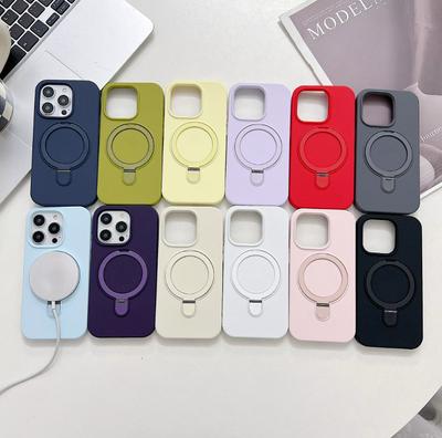 Neuer Eingang Magnetisches Flüssigsilikon-Case mit Ring-Griffhalter für Apple für iPhone 11 12 13 14 15 Pro Anpassbar mit Logo