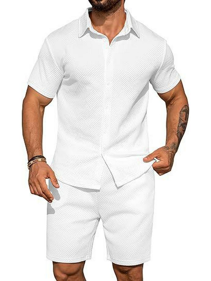 2025 Knitted Summer Beach Button-Up Top & Shorts Set with Pockets