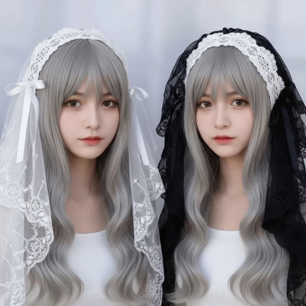 Schwarz / Weiß Spitze Schleife Haarband Gothic Stil Lolita Mädchen Stirnband Lolita Kopfschmuck Party