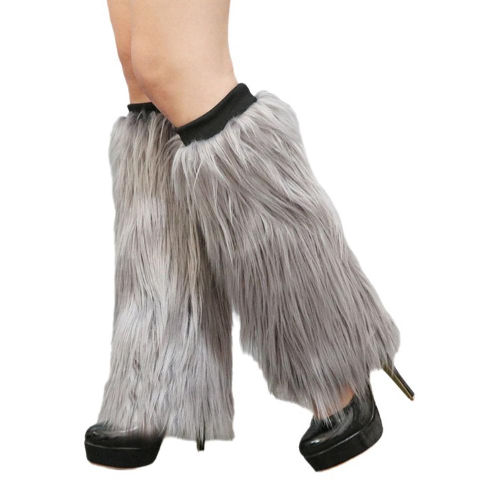 

Faux Fur Lolita Boots Cover Japanese Style Long Tube Sock Warm Knee Sleeve Spicy Girls Grey