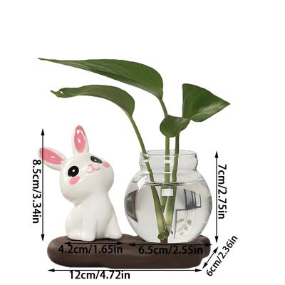 Kaninchen-Statue, Wasserpflanzung, Glasvase, Desktop-Pflanzenterrarium, niedliche Kaninchen-Wasservase