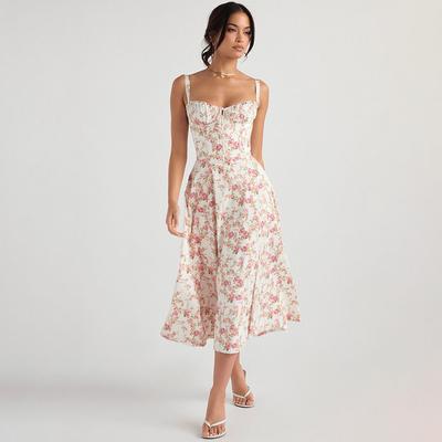 Vestido feminino y2k com gola quadrada e renda, corte baixo, sem mangas, bustier midi, vestido de verão com alça espaguete