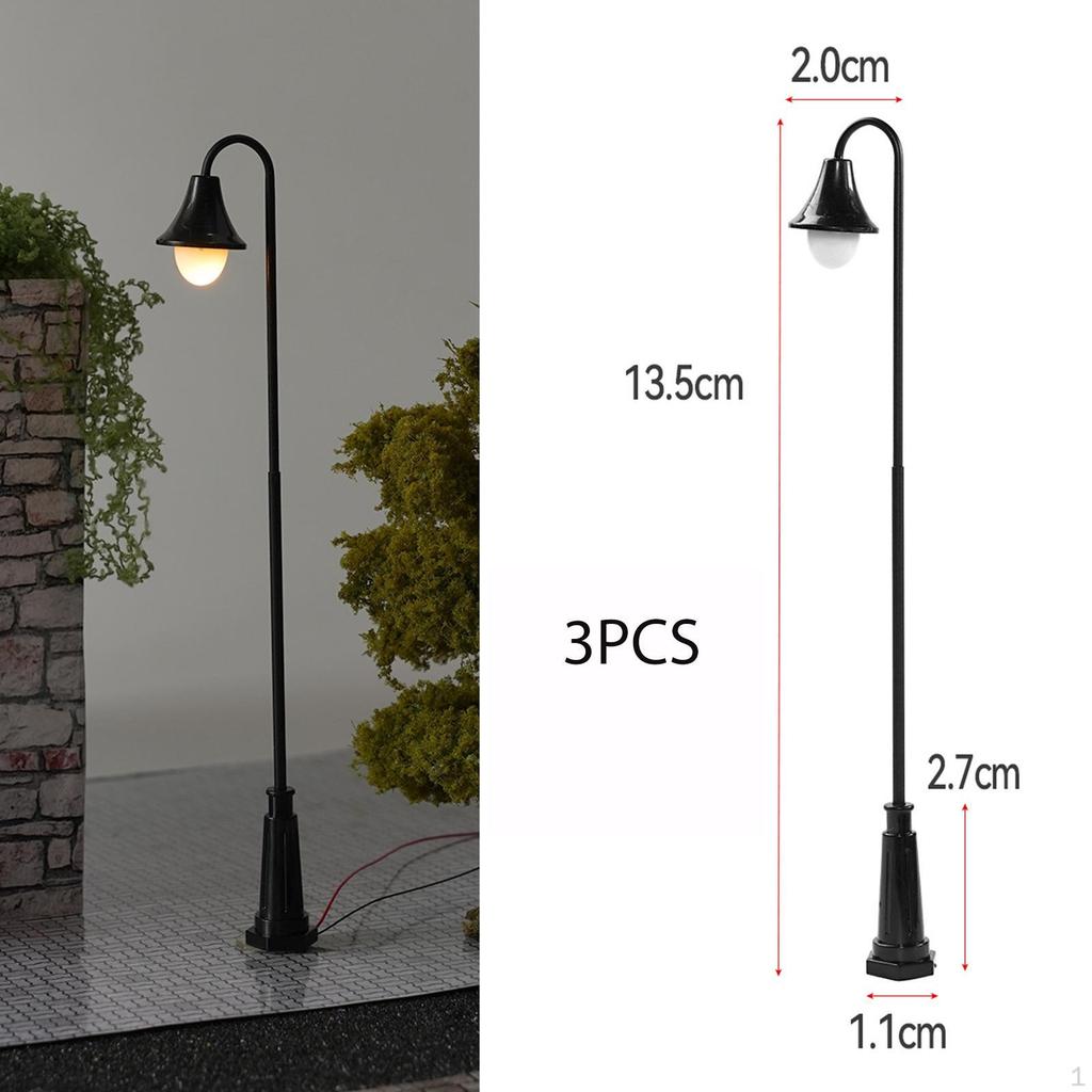 3 Pieces Mini Street Posts Light Model Dollhouse Decoration 3V Accessories Retro Sand Table Lighting