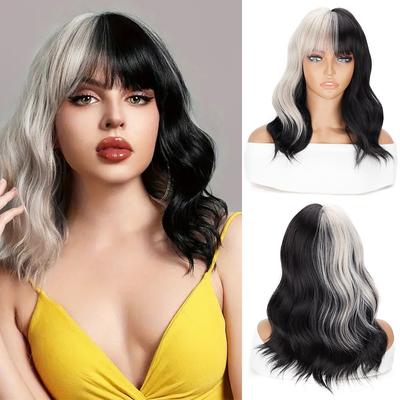 Synthetic Wig With Bangs Short Wavy Wigs For Corlorful Wig Fiber Wigs For Women Daily Party Use