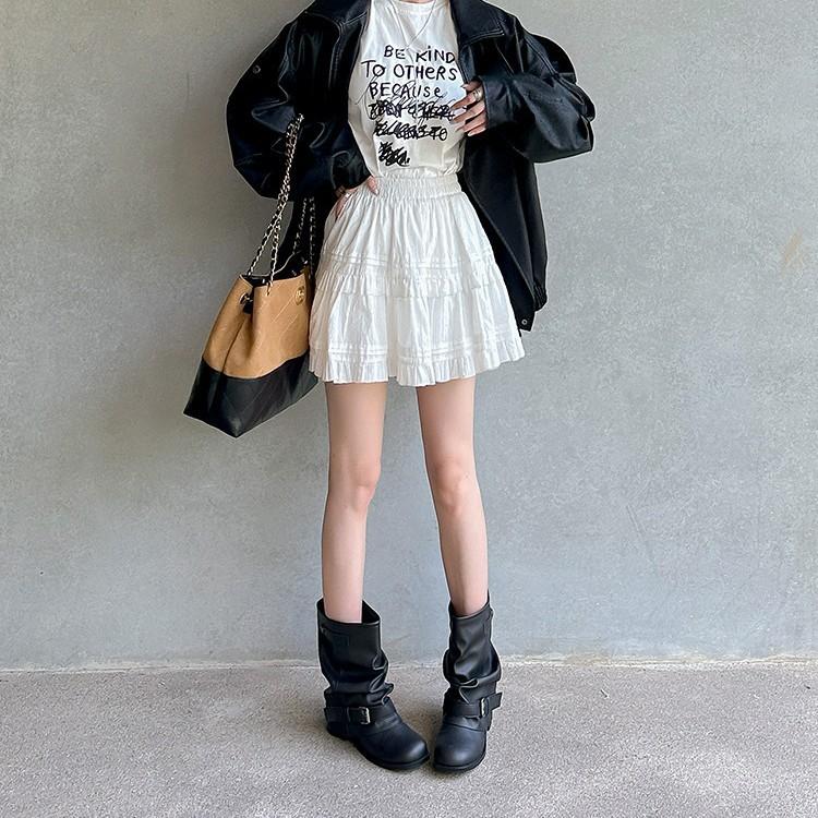 Keep it for yourself~ Inner height increase Western cowboy pile boots women's 2025 autumn pleated trousers short boots retro knight Martin boots