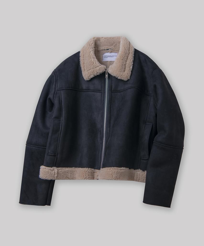 Place Studio Vintage Washed Minimal Suede Shearling Jacket_3 Colors