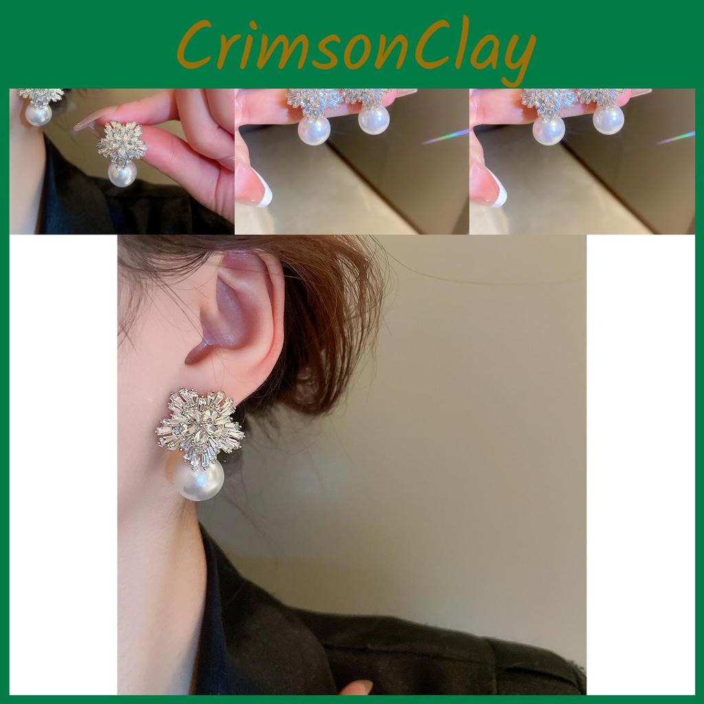 Unique And Exquisite Pearl Earrings 2023 Trendy Design Alloy Material Flower Shaped French Style Ear Pendants