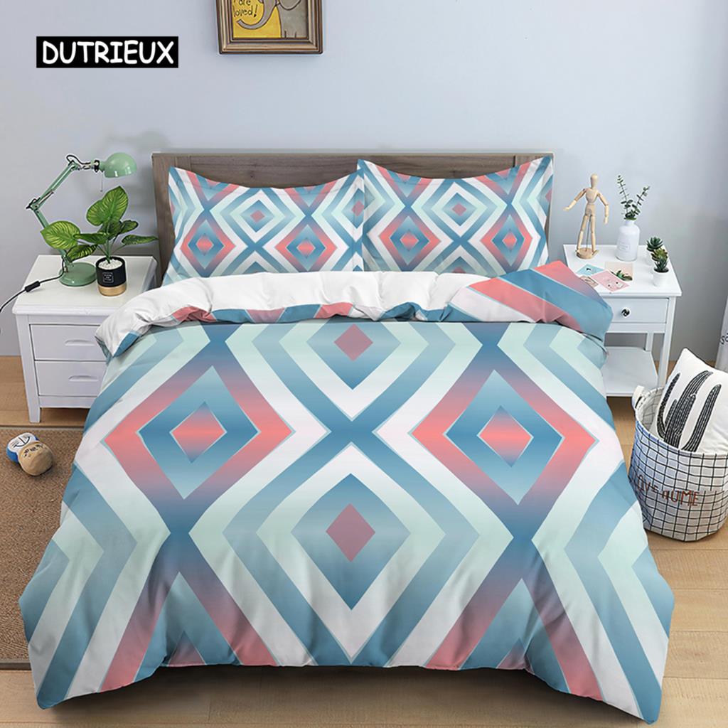 

Комплект постельного белья с геометрическим узором, односпальный пододеяльник в скандинавском стиле, размер King, микрофибра, розовый, белый, черный, полосатый узор, мягкий комплект постельного белья EU single(135x200cm)