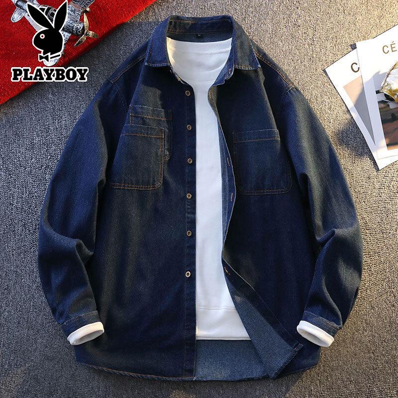 Playboy Men's Soft Denim Long Sleeve Shirt