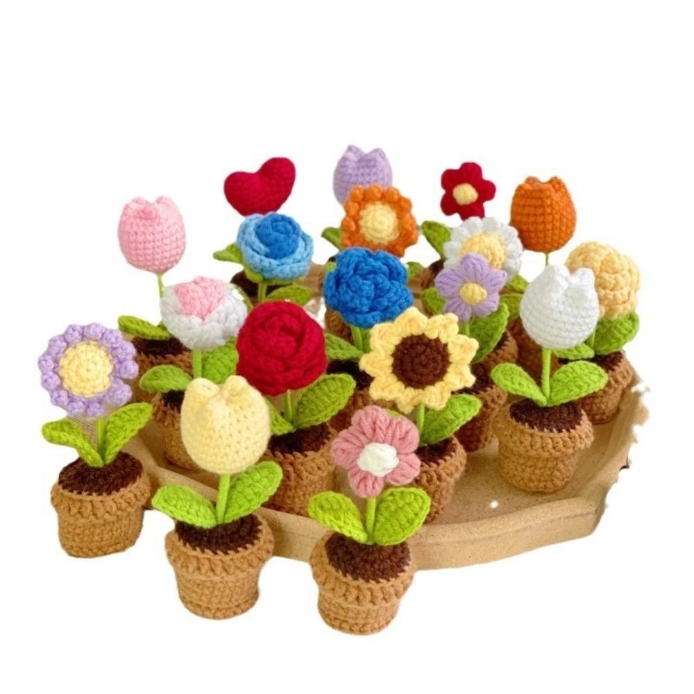 Mini Fiori all'Uncinetto Rosa Girasole Fiori Eterni Lavorati a Maglia Fiori Lavorati a Maglia in Vaso Decorazione Ufficio