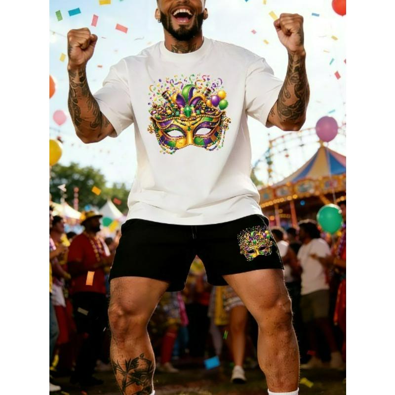 

Tide man detail control suit! Mask printed T-shirt+shorts are super stylish for everyday/party wear. XXL білий
