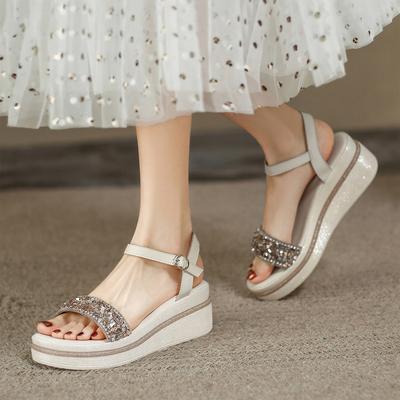 Keilabsatz Verschleißfest, Bequem und Modisch Damen Sommer Strass Dicksohlige Sandalen
