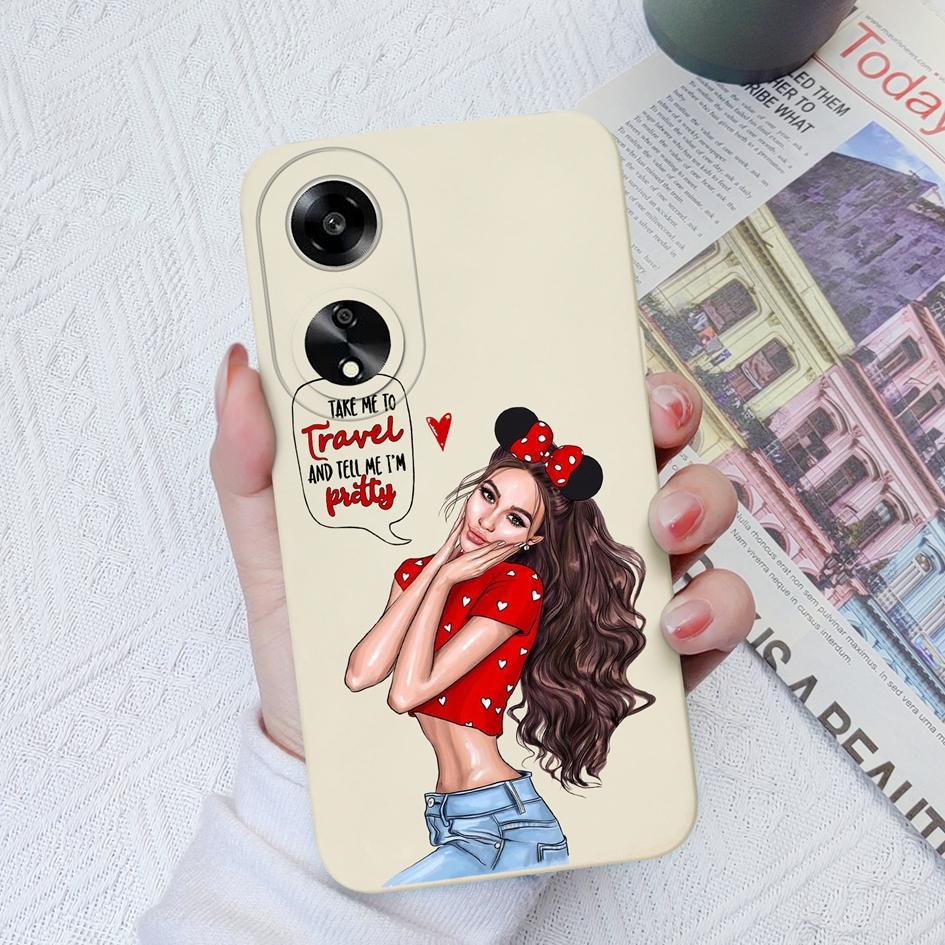 Casing For Oppo A35 A11 A1K A7 A15 A55 A1 A52 Phone Cover Elegant Sweet Girl Pattern Liquid Silicone Anti Slip Protective Advanced Shell For Oppo Capa