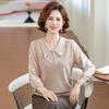 Elegant Spring Knit Top: Stylish Jacquard Seven-Sleeve Design for Moms, Perfect Base Layer for Middle-Aged and Elderly Women