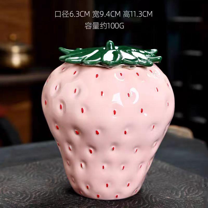 1 szt. Ceramiczny słoik na herbatę w kształcie truskawki, hermetyczny słoik do przechowywania, odporny na wilgoć pudełko na herbatę, dekoracja do ceremonii parzenia herbaty