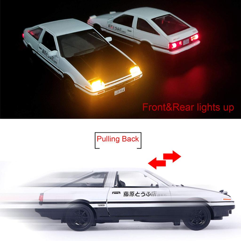 Mzexoma Initial D Toyota Trueno AE86 Alloy Diecast Car Model Sports Car Toy for Kids and Adults, Pull-Back Toy Car (Black Type A)