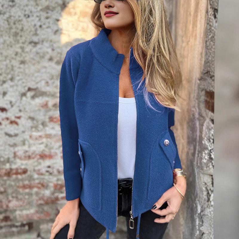 Autumn Winter New Women's Casual Wool Lapel Tether Fake Pocket Blazer