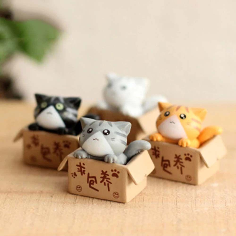 Miniatures Statue Kitten PVC Crafts Cartoon Poor Box Cat Kitty Model Car Figurine Small Statue