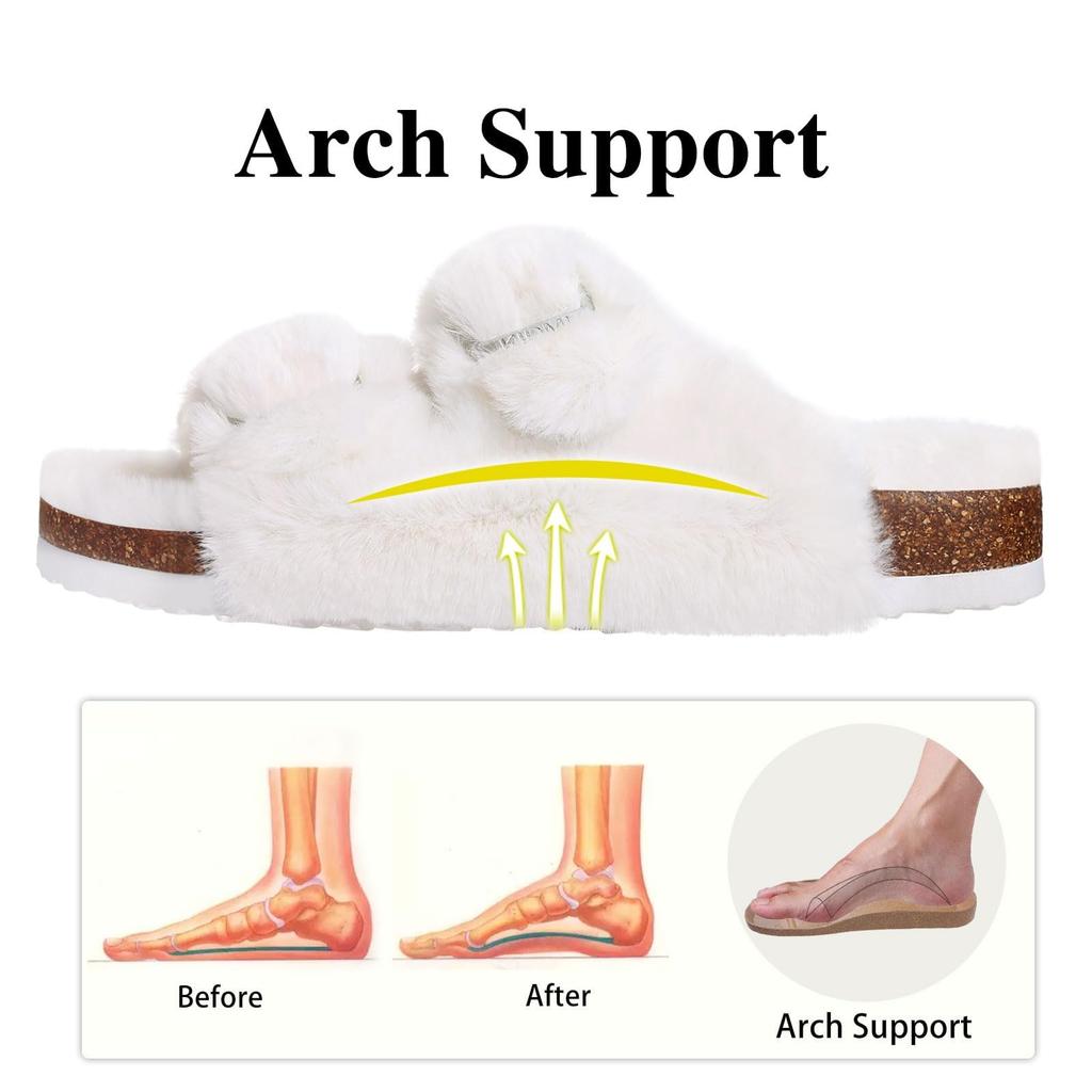 Fashion Kidmi New Fashion Slippers For Women Indoor Fluffy Slippers With Adjustable Metal Buckle Arch Support Comfort Cork Insole Slides