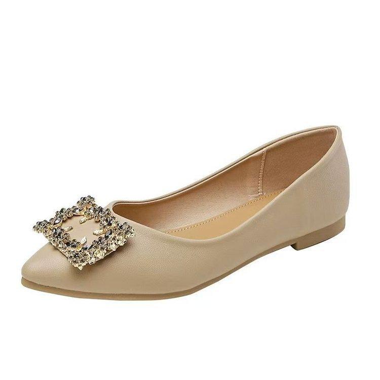 French flat-bottomed rhinestone single shoes 2025 autumn new fashion pointed temperament versatile soft sole shallow mouth women's single shoes