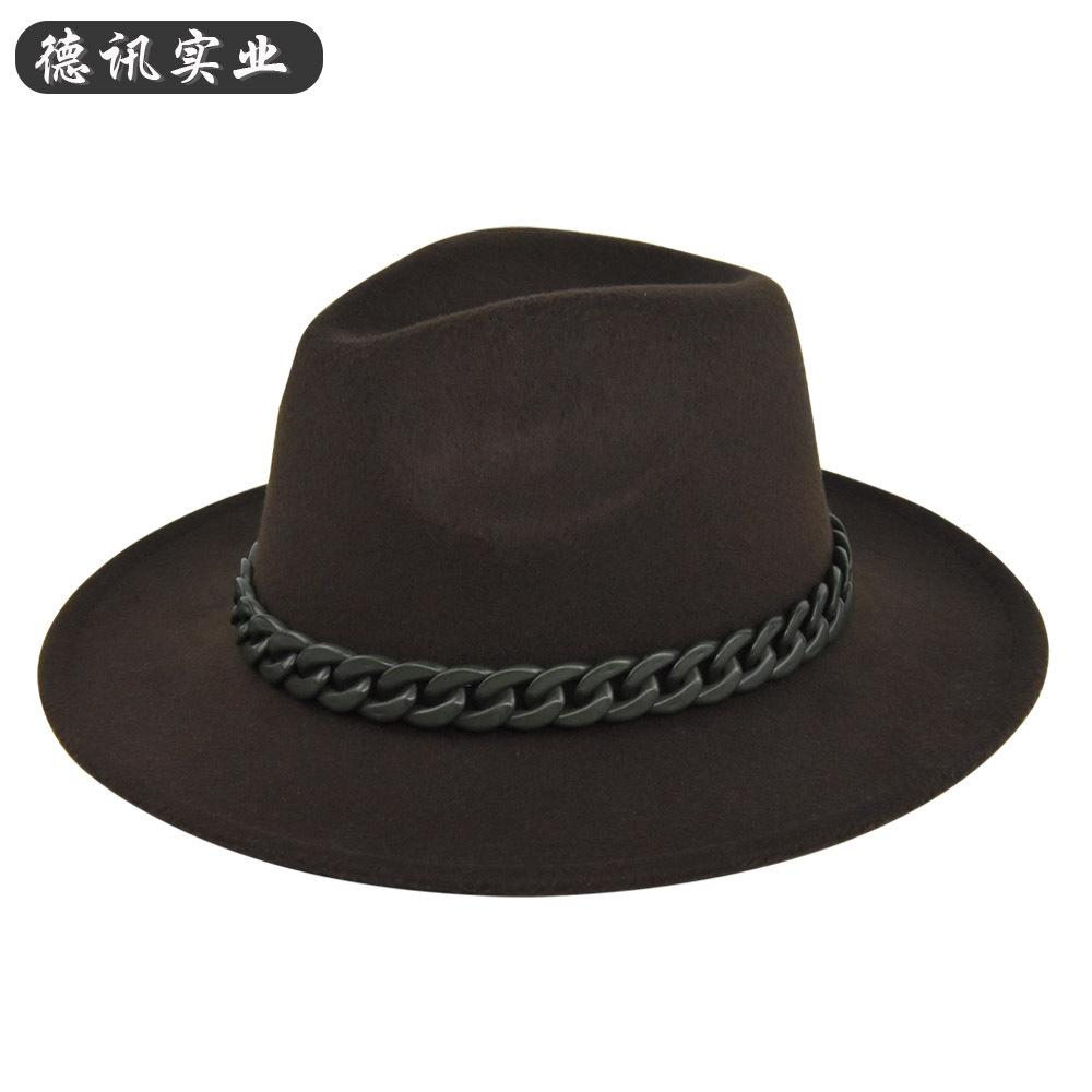 British retro jazz hat easiest for match chain hat women's large brim woolen hat felt hat imitation sheep hat flat brim hat no