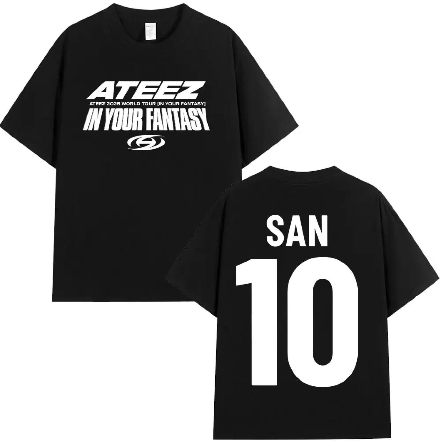 Ateez 2025 World Tour in Your Fantasy T-shirts San Kpop Korean Fashion T Shirt Men Women Casual Cotton Short Sleeve T-shirt Tops S чёрный