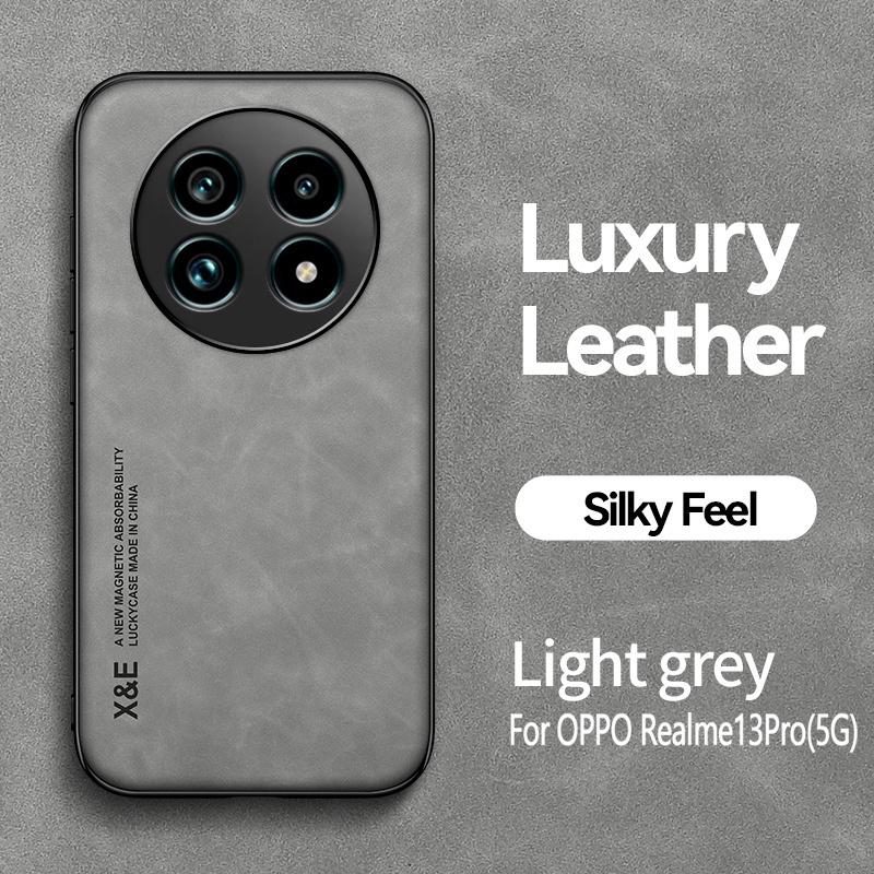 

Ударопрочный кожаный чехол для Oppo Realme 13Pro Plus 13 Pro 5G, автомобильный магнитный чехол для телефона Realme 13Pro + мягкая рамка Funda For Realme13Pro Plus светло-серый