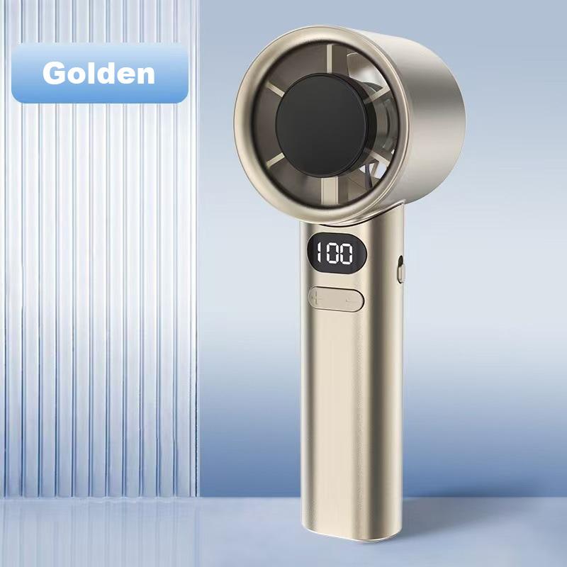 

USB Rechargeable Turbo Handheld Fan - Adjustable 12-Speed Mini Fan with LED Display & Gentle Mode for Home/Office/Travel золотистый