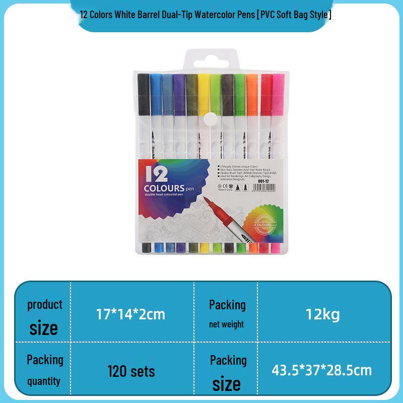 Double-Ended Watercolor Pens for Children - Soft Tip, Water-Based, Vibrant Colored Markers