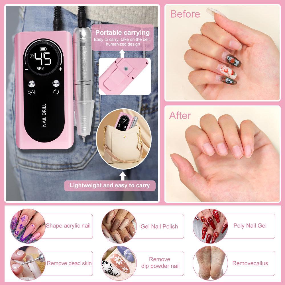 Ponceuse à ongles électrique portable professionnelle 45 000 tr/min, rechargeable, silencieuse, pour salon de manucure