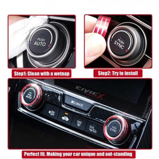 AC Switch Buttons Climate Control Ring Knob Cover Trim for Honda Civic 2016-2021