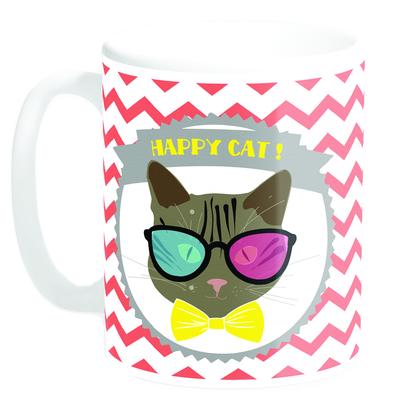 [Q3379] - Keramiktasse 'Happy Cat ! ' Fliege (Hergestellt in Frankreich) - 9. 5x8 cm