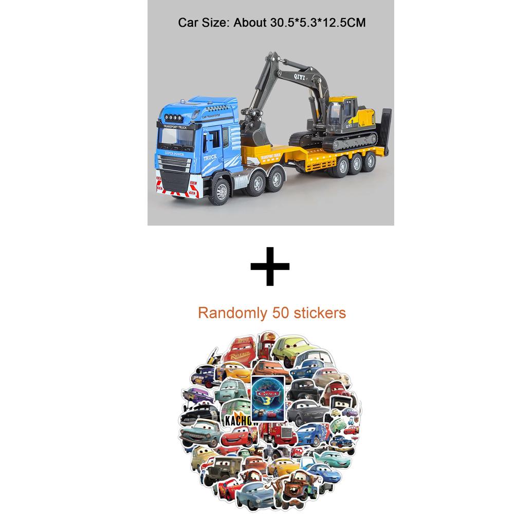 1:48 Flatbed Truck Mounted Excavator Alloy Model Toys Diecast Car Door Opened Sound Light Miniature Vehice Children Fun Toy Gift