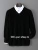 Men’s Pure Wool V-neck Pullover - Casual Loose Knitwear for Autumn/Winter