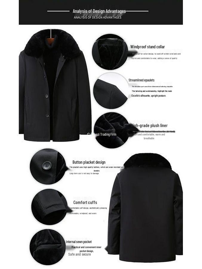 Men's Winter Cotton-Padded Jacket: Fleece-Lined, Thickened, Ideal for Middle-Aged & Elderly