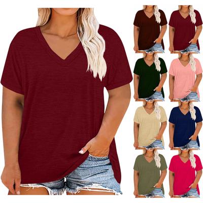 Tops de verão para mulheres, decote em V, manga curta, tops femininos confortáveis, camisetas
