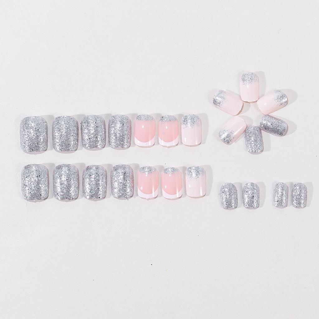 Short Square Sequined French Press-On Nails - Classic Versatile Nail Art Tips