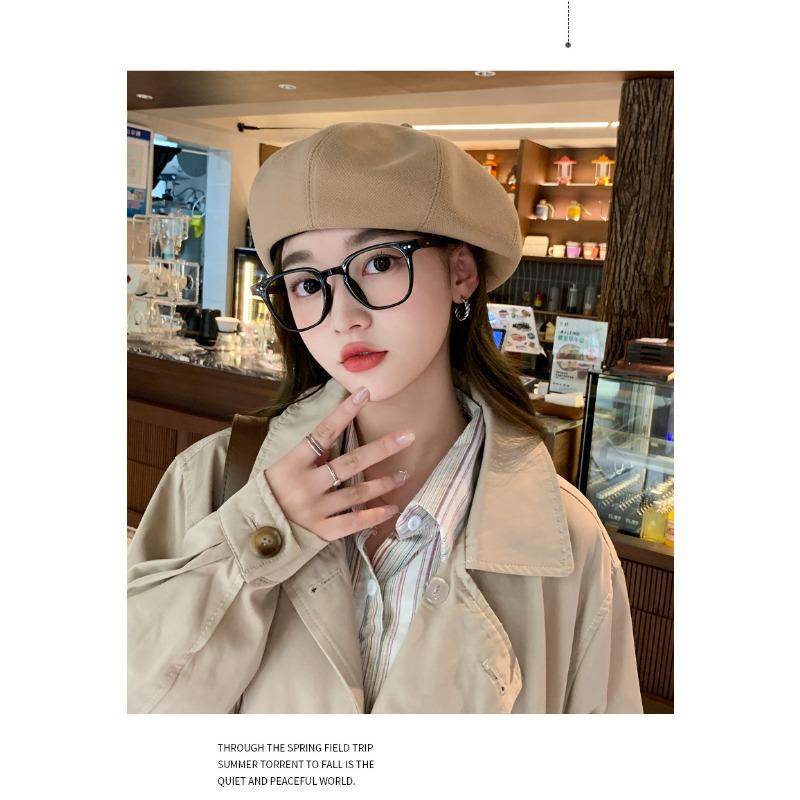 Black Beret Female Spring Autumn Painter Hat Female Small Octagonal Hat Big Headcircumference