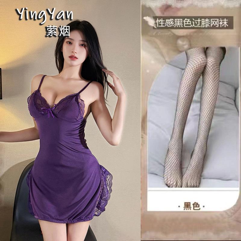 European and American erotic underwear high-end large size sexy female mood split lace suspender nightdress qqny pure desire wind