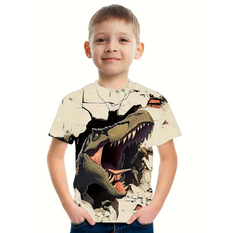 Summer Round Neck 3D Printed Dinosaur Pattern Top Fashionable Casual Short Sleeved Children's Boy T-shirts