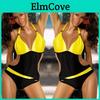 Womens Fashionable Color Blocking Onepiece Bikini Swimsuit With Elegant Golden Decoration For Stylish Swimming