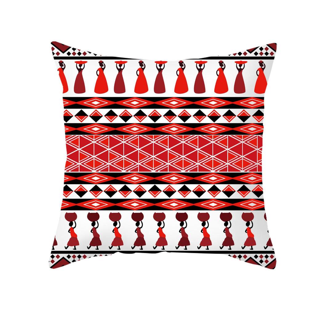 Ethnic Style Retro Red Printed Striped Pillowcase Peach Leather Velvet Pillowcase
