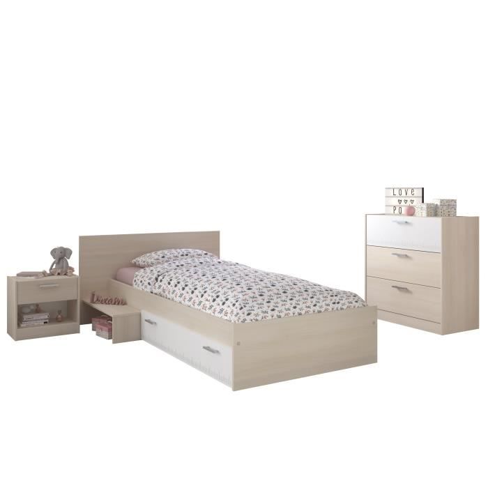 PARISOT Complete Children's Bedroom, Contemporary Style, Light Acacia and White Decor - W 90 X L 190 Cm - CHARLEMAGNE