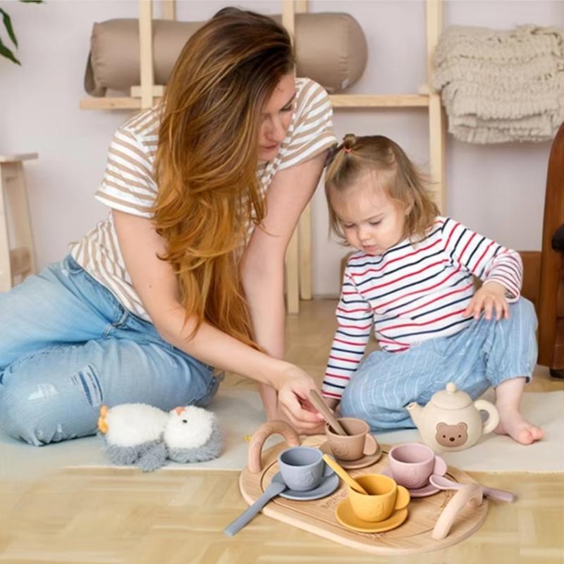 Silicone Play Teapot Set For Kids Ages 3+ With Pretend Dishes Utensils Learning Toy For Boys Girls Birthday Gift