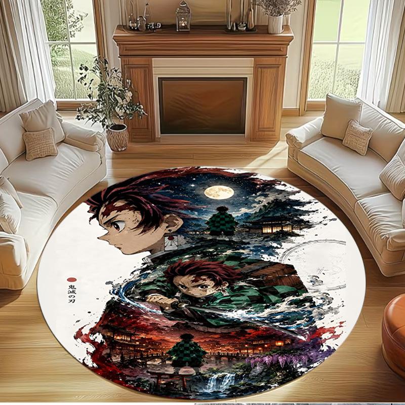 Demon Slayer Print Round Rug, Washable Floor Carpet, For Entryway Dorm Laundry Room Office Study, Home Decor Birthday Christmas Gift