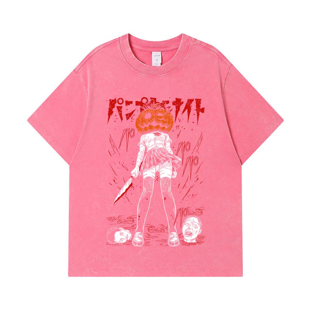 275 GSM Washed T-shirts 100% Cotton Pumpkin Night V2 Print Unisex Heavy Cotton T Shirt