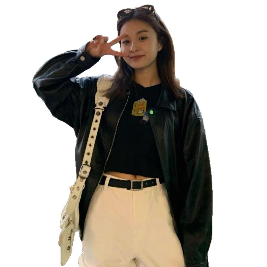 Damen Retro Slimming Motorradjacke aus Kunstleder - Frühling/Herbst