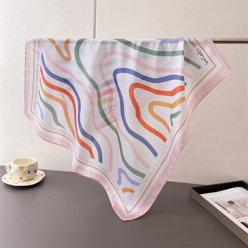 Border floral small square scarf high-end print imitation silk scarf shawl square scarf neck scarf headscarf scarf for women