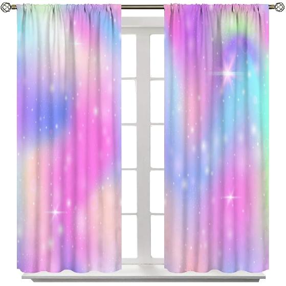 Rainbow Curtain Colorful Tie Dye Pastel Curtains Room Decor for Children Girls Room Living Room Bedroom Blackout Rod Pocket Printed Window Drapes 2